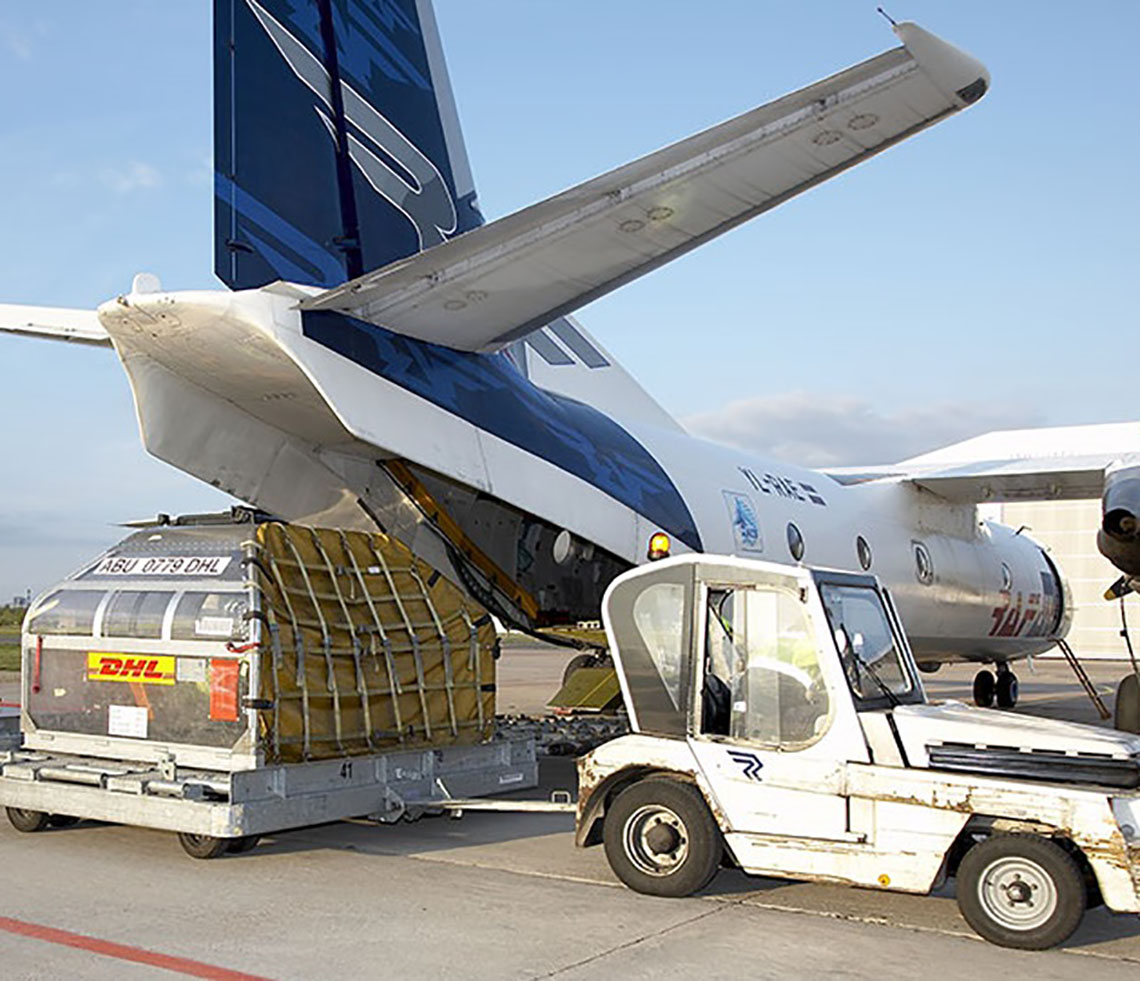 Antonov AN26 cargo charter aircraft with rear door for freight loading