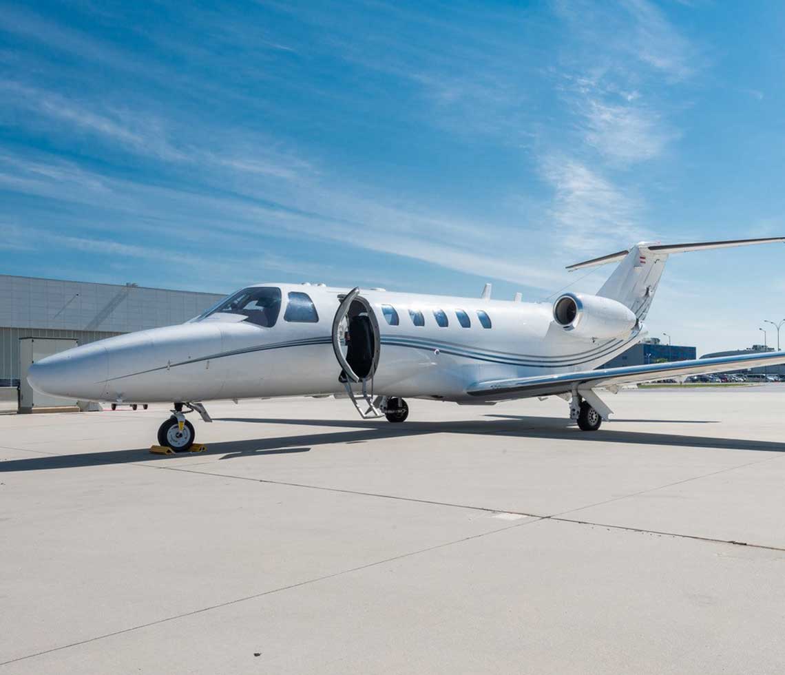 Cessna Citation CJ2 chartered private jet at hangar