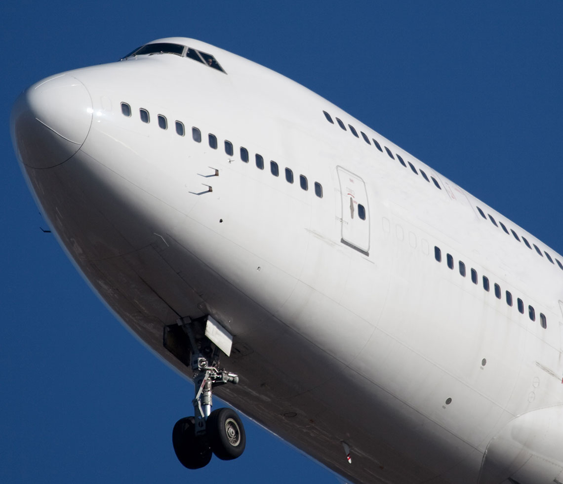 Boeing B747-400  chartered private aircraft nose of large commercial plane