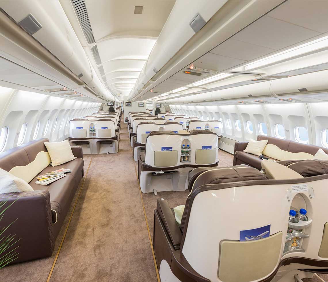 Airbus A340-300 private aircraft VIP charter plane interior with seating configuration