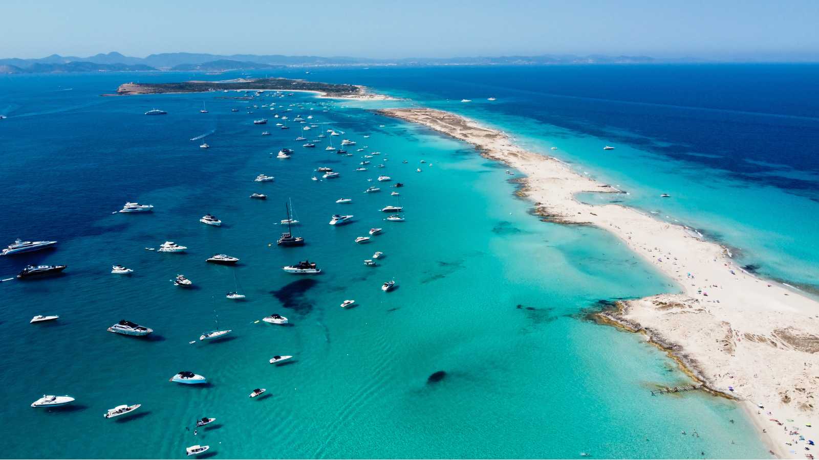 Aerial view of the beaches of Ses Illetes on the island of Formentera