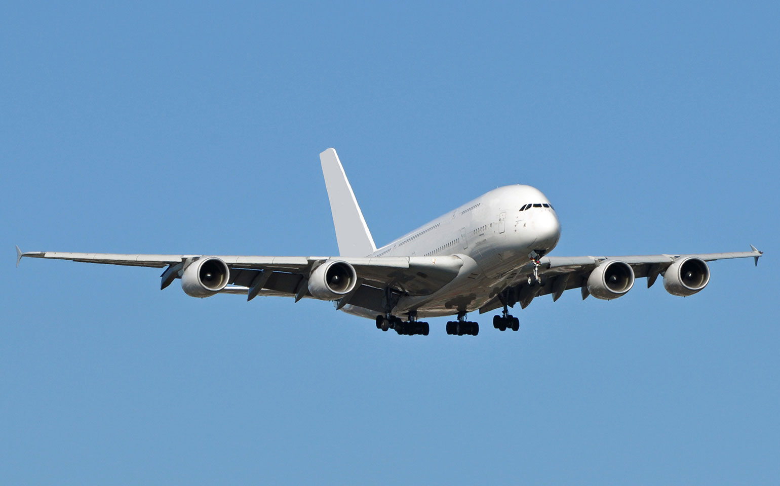 Airbus A380 private aircraft charter flight with blue sky